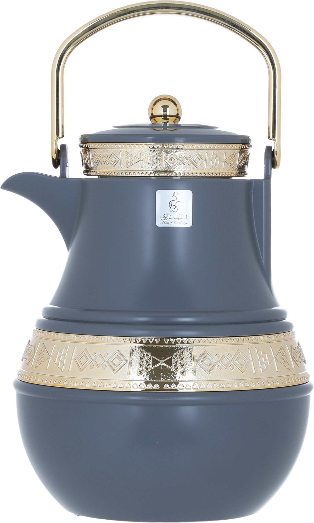 Al Saif Gallery Amal thermos set, 1 liter, gilded, two pieces, thermal glass inner shell, plastic outer shell - dark gray product image 6