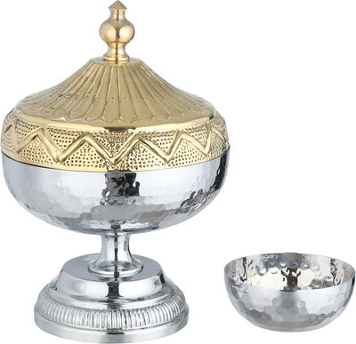 طقم تمرية بغطاء هندي ستانلس ستيل السيف غاليري، 14x14x16 سم، صحن نواة، طوفرية - فضي ذهبي product image 1