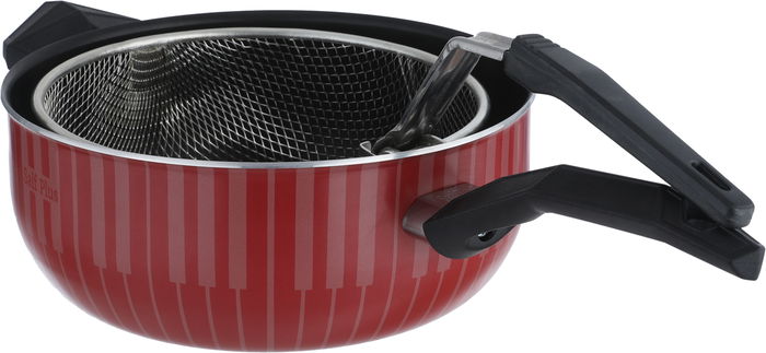 Saif Plus Teflon Frying Pan with Strainer, 22 cm, Glass Lid - Red product image 4