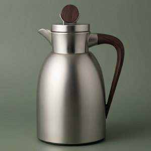 Al Saif Gallery Stainless Steel Yarn Thermos, 1 Liter, Glass Inner Container, Push Button, Wooden Handle - Matte Silver product image