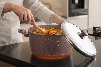 Saflon Granite Saucepan with Steel Lid, 11.25 L, 32 cm - Brown product image 3