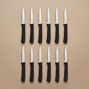 طقم سكاكين ستانلس استيل السيف بلص، 9 سم،12 حبة، يد بلاستيك - فضي أسود product image