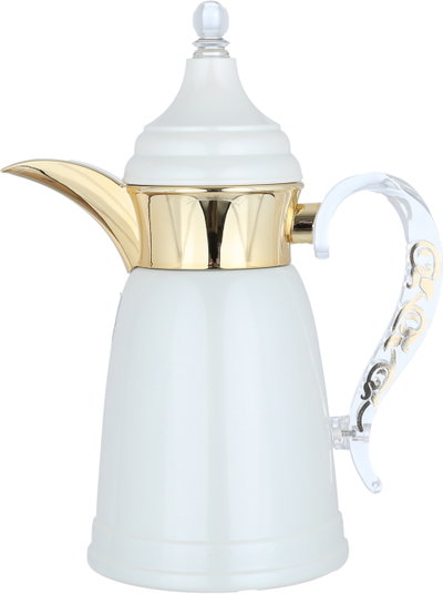 Al Saif Gallery Qamar Thermos Dallah, 0.35 L, Transparent Handle, Stainless Steel Inner Case, Stainless Steel Outer Body - Pearl Gold product image 2
