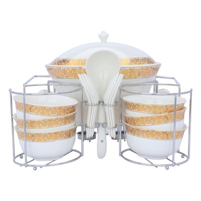 Al Saif Gallery porcelain soup set, 15 pieces, gold-white stand product image 2