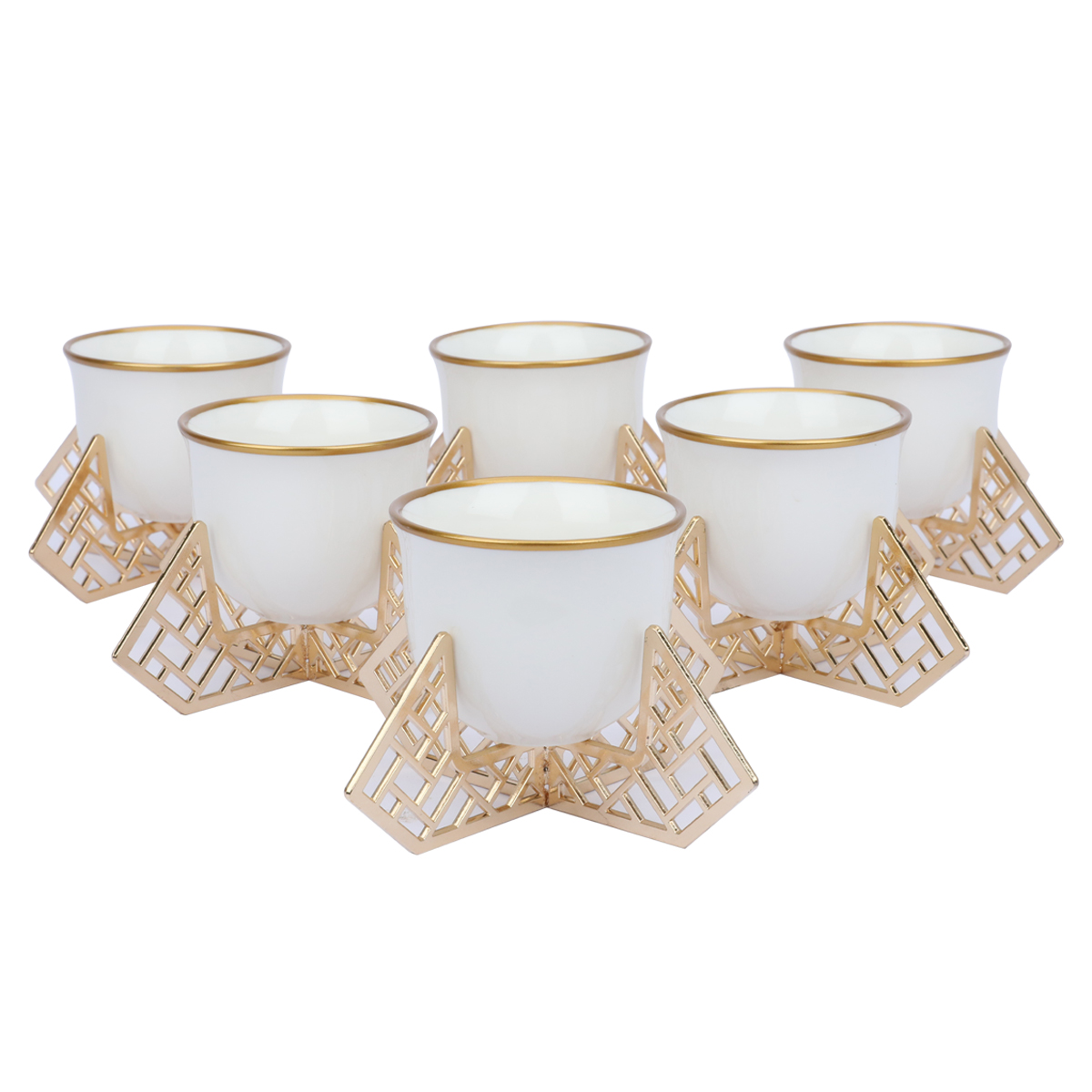 Al Saif Gallery Arabic coffee cups set with a glass base, 12 pieces - white  golden product image