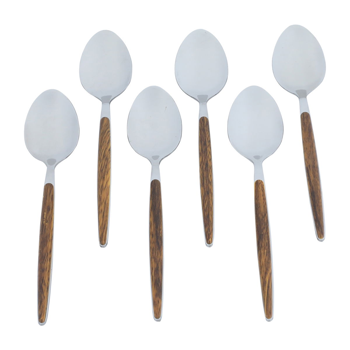 Al Saif Gallery steel tea spoons, wooden handle, 6 pieces - silver product image