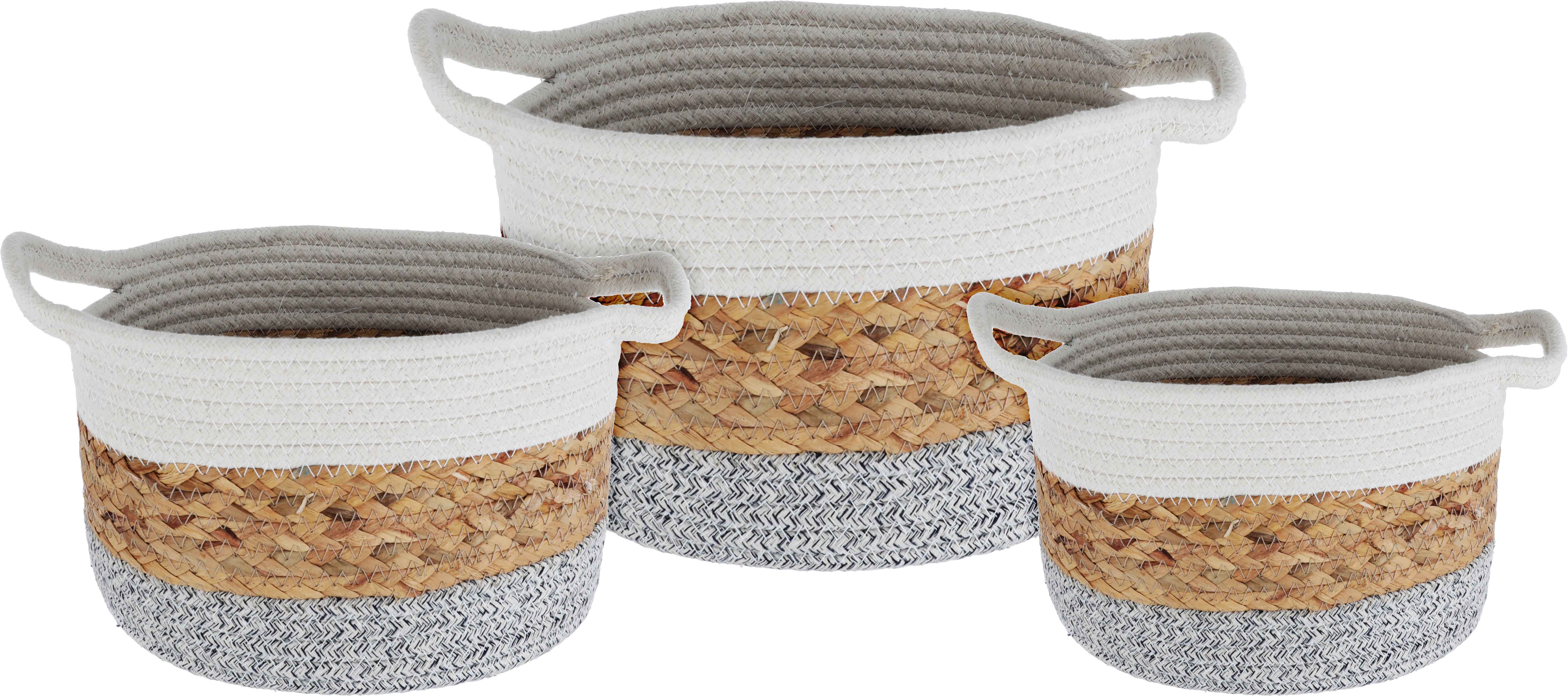 Al Saif Gallery Cotton Baskets Set, 25,30,35 cm, Round, 3 Pieces - Gray product image