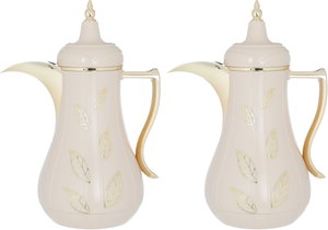 Al Saif Gallery Salma thermos set, 1 liter, two pieces, thermal glass inner shell, plastic outer shell - beige product image 2