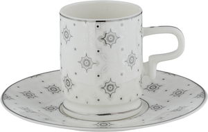Al Saif Gallery Turkish Porcelain Coffee Cup Set, 12 Pieces, Saucers - White Silver product image 2
