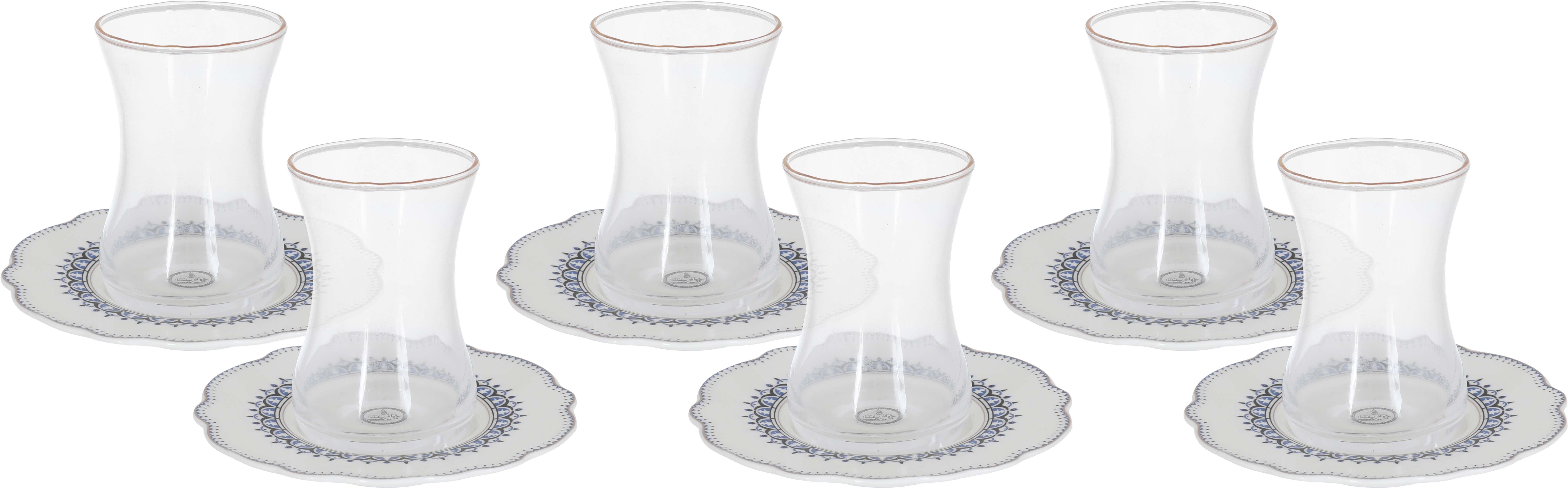 Alsaif Gallery Cup Set With Glass Plates, 12 Pieces, 200 Ml - Clear Gold product image