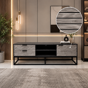 طاولة تلفزيون، 50×140×40 سم، خشب MDF، إطار معدن، أدراج - رمادي خشبي فاتح product image 2