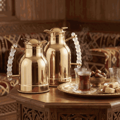 Al Saif Gallery Farida Thermos Set, 2 Pieces, Inner Case Tempered Glass Outer Casing Steel, 1 Liter - Gold product image 2