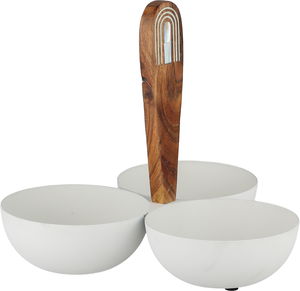 شيالة تقديم ستانلس استيل السيف غاليري، 22.5×24×24 سم، مسكة يد خشب، 3 مواضع، دائري - أوف وايت خشبي product image 2