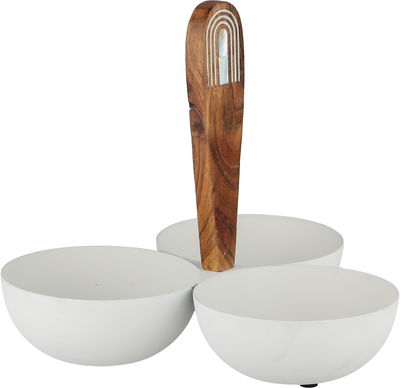 شيالة تقديم ستانلس استيل السيف غاليري، 22.5×24×24 سم، مسكة يد خشب، 3 مواضع، دائري - أوف وايت خشبي product image 2