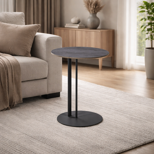 Modern ceramic and steel side table, 60 x 45 cm - dark gray product image