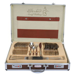 شنطة ملاعق استيل فضي بنقش مذهب 72 قطعة product image 1