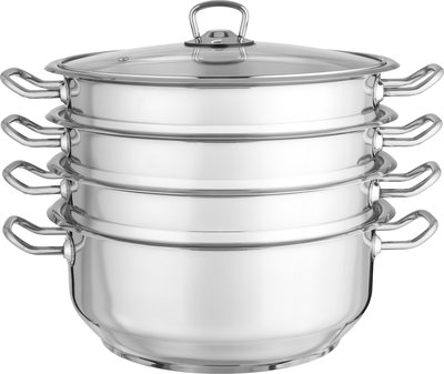 طقم قدور مانتي تركي ستانلس استيل هاسكوفر، 28 سم، 5 قطع، وعاء، ثلاث مصافي - فضي product image 2