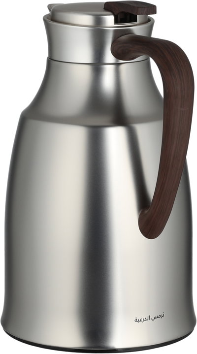Al Saif Gallery Al-Diriyah Thermos, 1 liter, glass inner container, stainless steel outer casing, push-button - matte dark wood finish product image 3