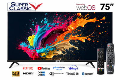 تلفزيون سمارت بدون اطار جي في سي برو سوبر كلاسيك، 75 بوصة،4K UHD، شاشة LED، نظام ويب او اس، 2 ريموت كنترول، SPCTV-75WS-2 - اسود product image 3