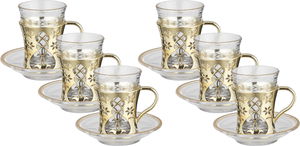 طقم بيالات نوارة زجاج سيف بلص، 12 قطع - شفاف ذهبي product image