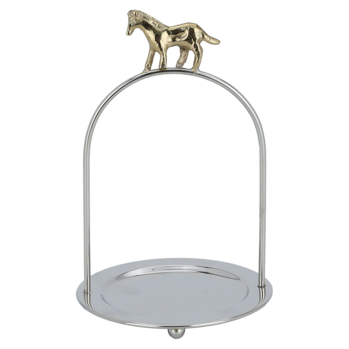 Al Saif Gallery Steel Hala Holder, with a golden horse, circular - silver product image