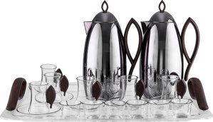 Al Saif Gallery Al Ola Thermos Set, 21 Pieces, with Serving Tray, Tea & Coffee Cups - Silver Brown product image 2