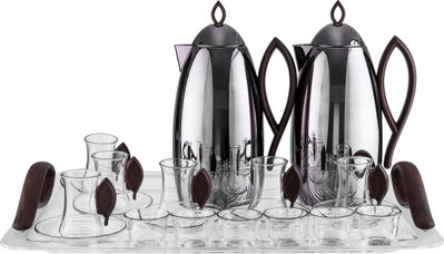 Al Saif Gallery Al Ola Thermos Set, 21 Pieces, with Serving Tray, Tea & Coffee Cups - Silver Brown product image 2