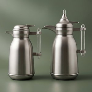 Al Saif Gallery Shahad thermos set, 1 liter, thermal glass inner shell, plastic outer shell, 2 pieces - silver product image