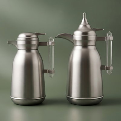 Al Saif Gallery Shahad thermos set, 1 liter, thermal glass inner shell, plastic outer shell, 2 pieces - silver product image 1