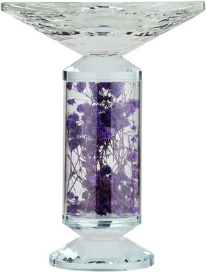 Al Saif Gallery Glass Serving Stand, Decorated With Mauve Flowers, Round, 15X15X20 Cm - Clear product image 2