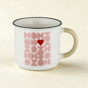 Al Saif Gallery Porcelain Mug, 350ml, Heart Pattern with Black Rim - White Pink product image