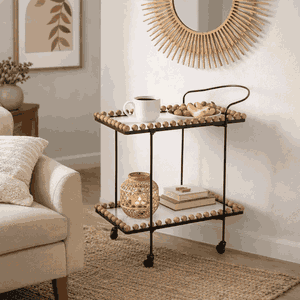 عربة تقديم الطعام معدن و زجاج، 85×40×70 سم، 2 رف، عجلات دوارة 360 - بني فاتح product image