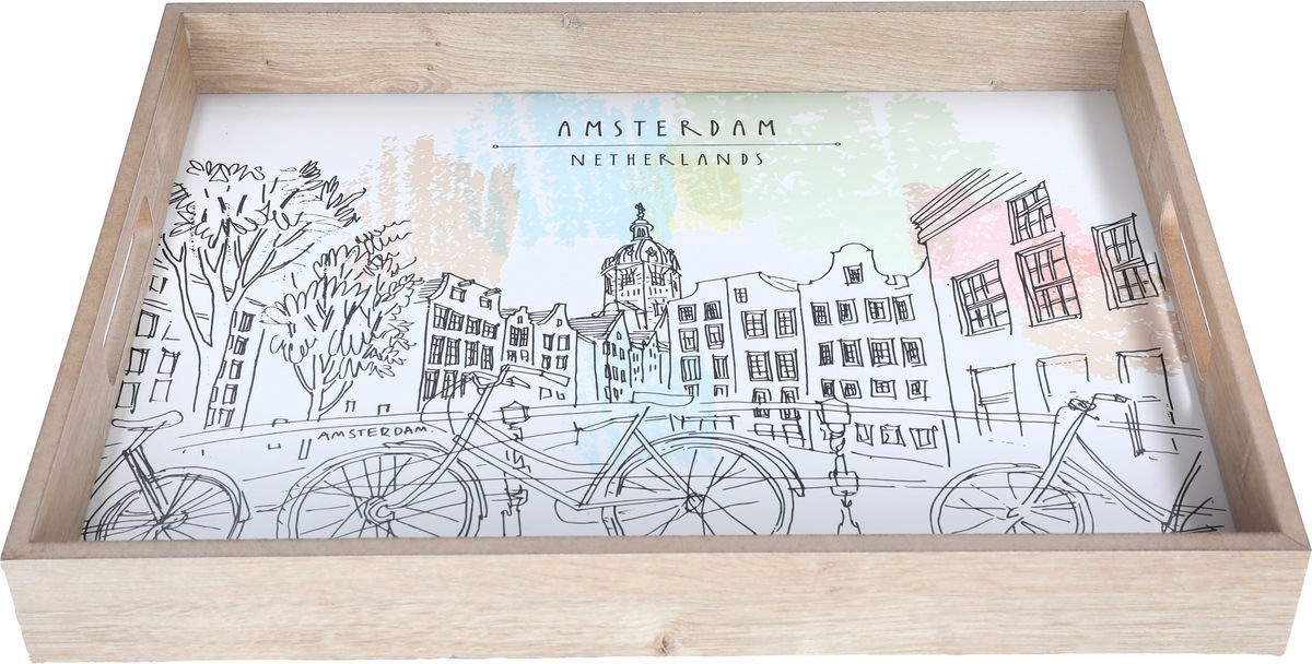 Saif Gallery Wooden Serving Toufia, 42 cm, Rectangle, Amsterdam Engraving, Hand - White product image