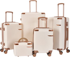 طقم شنط سفر ABS ليمرا، 5 مقاسات، 4 عجلات، زاويه 360 درجة، OT-5056 - بيج ذهبي product image