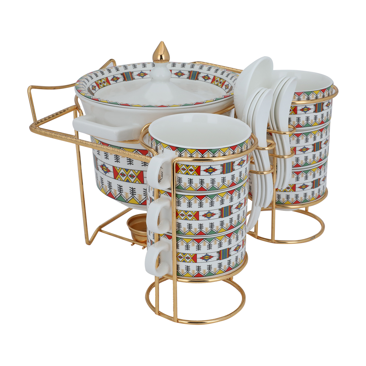 طقم شوربة بورسلان السيف غاليري، 15 قطعة، بنقش عسيري - أبيض product image 4
