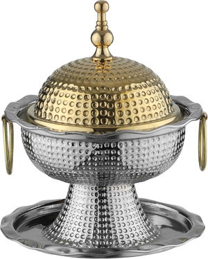 Al Saif Gallery Steel date tray, 14x14x18 cm, gold lid-silver gold product image