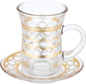طقم تقديم فناجين قهوة وبيالات شاي زجاج ماكس جلاس، 26 قطعة، بنقش ذهبي - شفاف product image 4