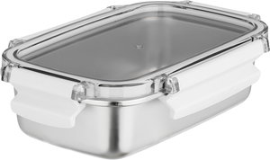 علبة تخزين ستانلس استيل الصحاح، 12x19x6 سم، غطاء بلاستيك، قفل - فضي شفاف product image 2