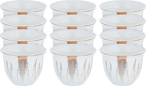 Al Saif Gallery Saudi Porcelain Coffee Cup Set with Gold Engraving, 12 Pieces - White Grey product image