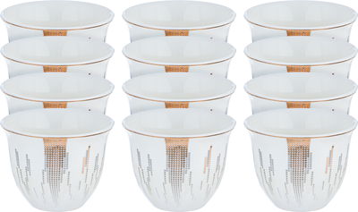 طقم فناجين قهوة سعودية بورسلان بنقش ذهبي السيف غاليري، 12 قطعة - أبيض رمادي product image 1