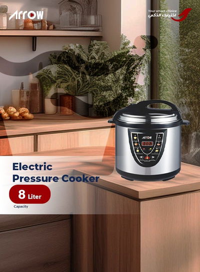 Arrow RO-08SEC Pressure Cooker, 1300 Watts, 8 Liters - Silver Black product image 3