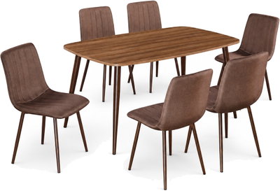 طاولة طعام خشب MDF مع 6 كراسي، 75×150×90 سم - بني غامق product image 3