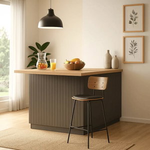 كرسي بار مودرن معدن، 113×40×35 سم، قاعدة جلد وخشب - اسود product image