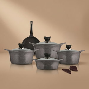 طقم قدور كوري جرانيت تورنادو، 9 قطع، غطاء زجاج - رمادي غامق product image