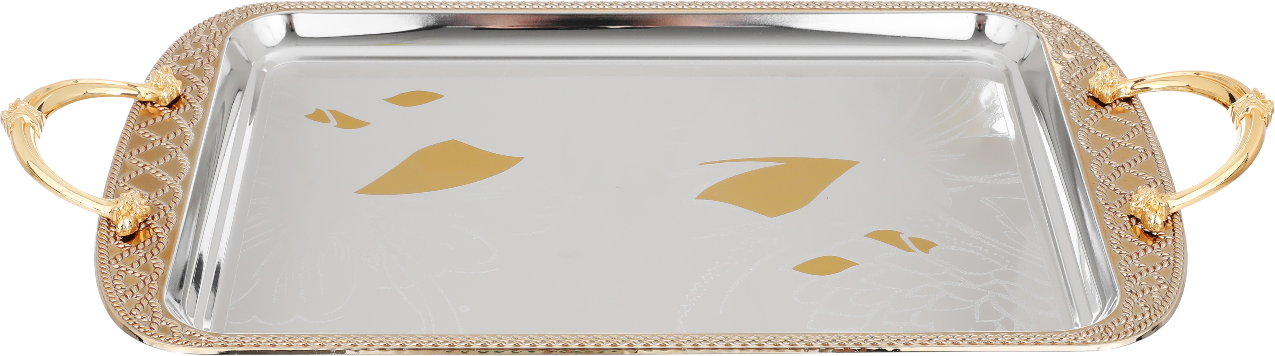 Rawan Steel Saif Plus Tray Set, 3 Pieces, Rectangular - Silver and Gold product image 3