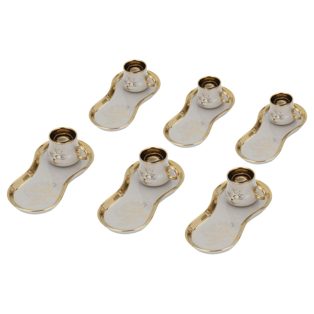 Al Saif Gallery ceramic coffee cup set, tree pattern, with saucer, 12 pieces - beige product image 2