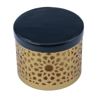 علبة تخزين بغطاء استيل العين الأندلسية، 10×10×8 سم، دائري - ذهبي أسود product image 1