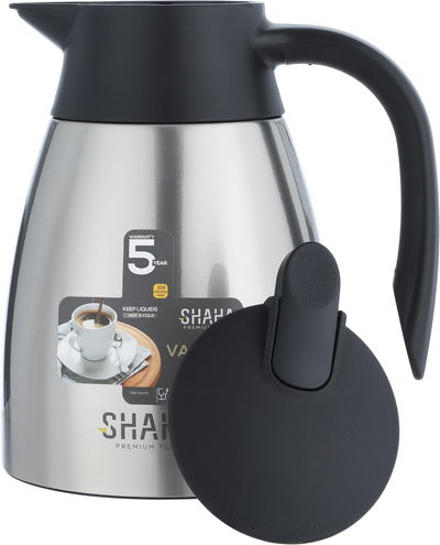 ترمس شاها، 1 لتر، خامة داخلية استيل، هيكل خارجي استيل، ضغاط - فضي اسود product image 4