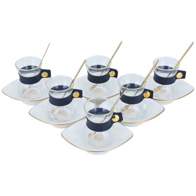 Al Saif Gallery Glass Coffee Cups and Teacups Set with Porcelain Saucers, 0.08 / 0.17 L, 24 Pieces - Clear White product image 2