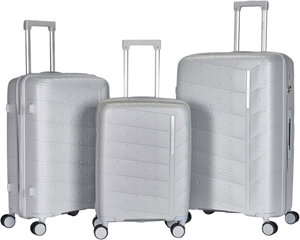 طقم شنط سفر بولي بروبيلين ليمرا، 3 مقاسات، 4 عجلات، بزاوية 360 درجة، LMA-PP504-3PCS - فضي product image